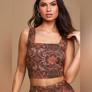 Amuse Society Raquel Rust Red Multi Print Crop Top